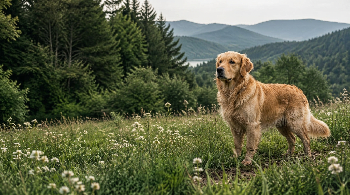 Un câine bucurându-se de viața de zi cu zi afară, între vizitele veterinare